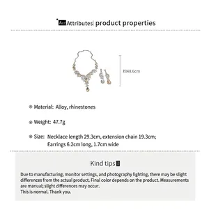 Detailed size measurement of luxury rhinestone fan-shaped necklace and earring set