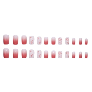 Sweet 24pcs pink cherry blossom and red gradient press-on nails set with glitter accents