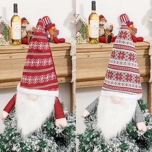 Handmade Christmas Gnome Tree Topper Faceless Doll Ornament With Knitted Snowflake Hat For Home Holiday Tree Decorations