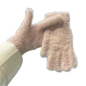 Winter plush cycling gloves for women in pink faux fur with warm fleece lining