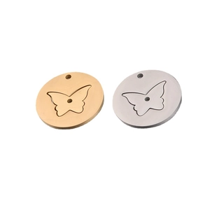 Gold and silver stainless steel round pendants with hollow butterfly design for DIY jewelry