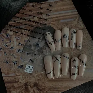 Thorns Barbed Wire Nail Art Stickers Ultra Thin Adhesive Black Punk Style DIY Manicure Decoration For Women
