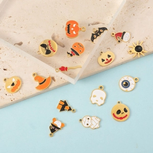 Halloween enamel stainless steel pendants featuring pumpkin, ghost and bat charms