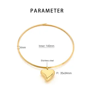 Technical dimensions of 18K gold plated stainless steel heart choker with 140mm diameter