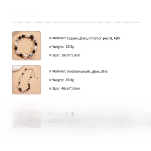 Detailed spec sheet for imitation pearl necklaces and bracelets with copper and glass