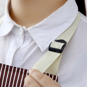Waterproof striped kitchen apron with adjustable beige neck strap and coral fleece fabric