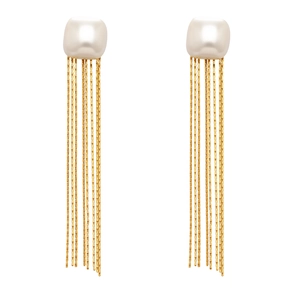 Elegante lange Quasten-Perlenohrringe mit quadratischen Perlen und goldenen Ketten