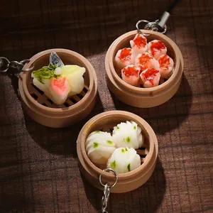 Simulation Dim Sum Steamer Keychain ABS Steamed Bun Siu Mai Har Gow Food Model Pendant Bag Charm Creative Gift Novelty