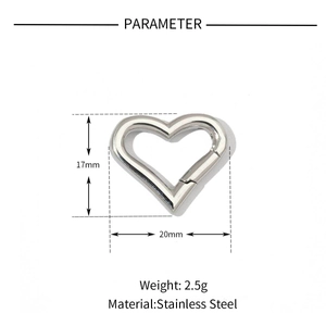 Technical drawing of a 17x20mm heart-shaped stainless steel spring clasp with dimensions