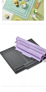 Macro view of food-grade silicone draining mat with anti-slip stripe texture and heat resistance