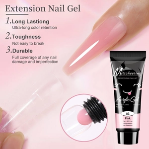 Macro view of Misscheering pink extension nail gel texture and application effect
