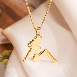 Elegant 18K gold plated copper necklace with a stylized female silhouette pendant