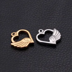 Stainless steel heart wing pendants in gold and silver finish for DIY jewelry