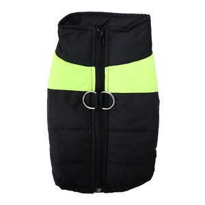 Thickened dog winter vest in black and yellow with waterproof fabric and dual D-rings
