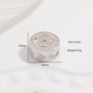 Hohlperle aus S925 Sterlingsilber mit Zirkonia-Steinen im antiken Münzen-Design