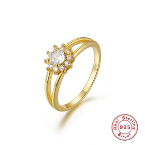 Luxurious S925 sterling silver gold plated ring featuring a sun flower gemstone design