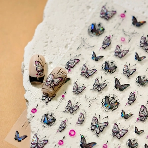 3D relief butterfly nail art stickers with aurora laser effect on stones
