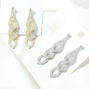 Luxurious gold and silver drop earrings with layered water drop rhinestones and 925 silver posts