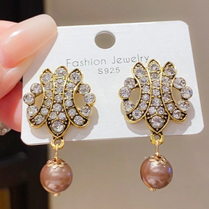 Boucles D'oreilles Pendantes Géométriques Creuses Vintage Avec Künstliche Perle D'imitation Strass Et Tige En Argent Sterling 925 Femmes