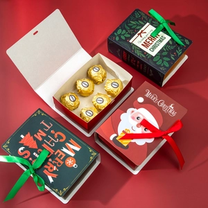 Christmas book shaped gift boxes with 6 compartments for festive treats and candies