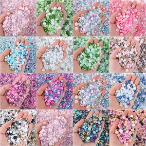 Mixed sizes of colorful half-round pearls and resin rhinestones for DIY nail art and crafts