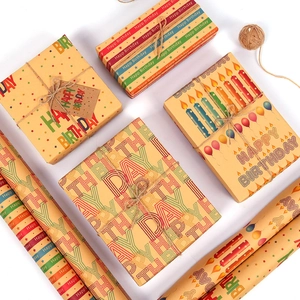 Kraft Paper Birthday Gift Wrapping Paper Happy Birthday Print Colorful Pattern For Party Presents Retro Style