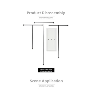 Exploded view of a 3-tier metal jewelry stand showing black T-bars and white base panel