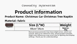Detailed dimension guide for Christmas placemat featuring size 44cm by 34cm with fabric info