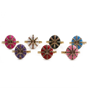 Set of 7 colorful gold-plated geometric rings with zircon inlay and enamel finish