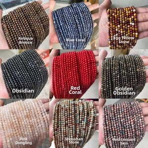 Macro view of nine different natural stone bead varieties for DIY jewelry making