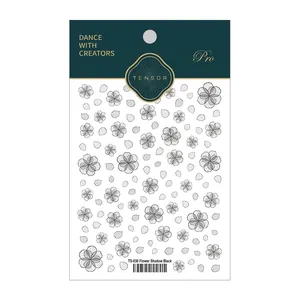 5D stereoscopic black floral nail stickers with intricate flower shadow patterns TS-030