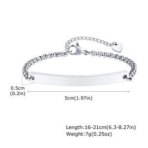 Detailed view of polished stainless steel ID bracelet with size specs and lobster clasp