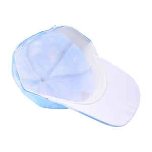 Detail view of the light blue printed baseball cap showing white inner lining and sweatband