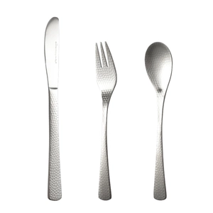 Matte silver 304 stainless steel cutlery set with unique hammered texture handles