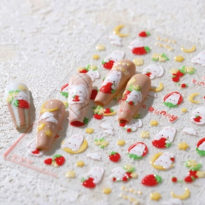3D Relief Matte Nail Stickers Cute Bunny Strawberry Cartoon Pattern Ultra Thin Self Adhesive Manicure Decoration For Women