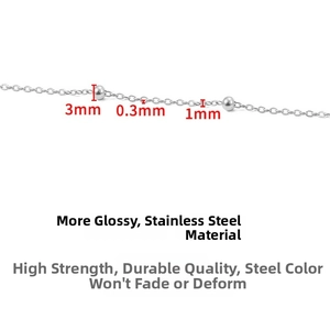 Macro shot of 3mm bead stainless steel link chain with 0.3mm thickness for DIY jewelry