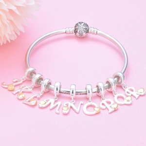 S925 sterling silver beaded bracelet with gold heart letter charms K to R for women