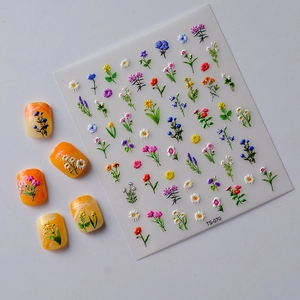 5D embossed floral nail stickers with colorful 3D daisy and petal designs for manicure
