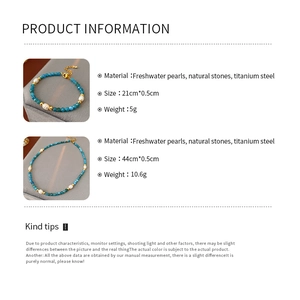 Detailed view of jewelry set specs showing natural stone beads and freshwater pearls