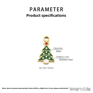 Detail of 19x10mm stainless steel Christmas tree charm with green enamel and red star