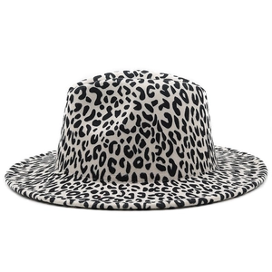 Classic British leopard print wool fedora hat with wide brim for men and women
