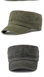 Detalle de gorra militar de algodón lavado con ojales metálicos laterales y textura