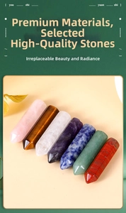 Set of seven hexagonal crystal points including amethyst and rose quartz for energy healing