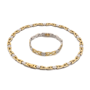 Women Titanium Steel Two-Tone Jewelry Set Fashion Geometric X-Link Necklace Bracelet Set Gold Silver Plated Elegant Party Gift Accessories