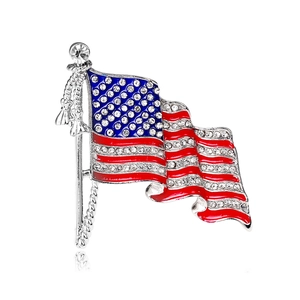 Broche Drapeau Américain Alliage De Zinc Strass Émail Ondulé Insigne Patriotique Épingle Bijoux Pour Unisexe