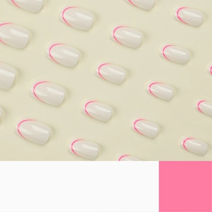 Minimalist French style press-on nails in milky white with bright pink tips
