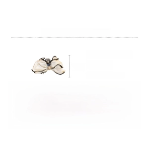 Detail specifications of cream bow hair claw clip with pearl accent and acrylic base