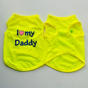 Breathable mesh dog vest in neon yellow featuring I Love My Daddy heart print detail