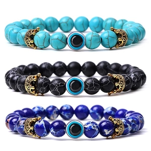 Natural Stone Beaded Bracelet Evil Eye Crown Charms Yoga Energy Protection Healing Jewelry For Men Women
