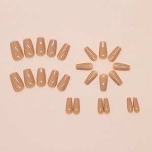 Elegante melkthee nude kleur vierkante glanzende plaknagels set voor DIY manicure